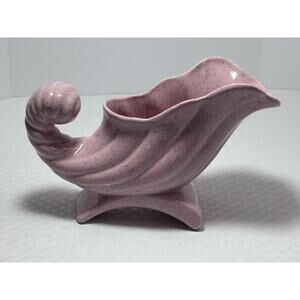 Vintage‎ Cornucopia Horn Art Plenty Pottery Vase Planter Pink Speckled Glaze